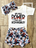 
              With Great Power Spiderman - Baby or Toddler Complete Outfit
            