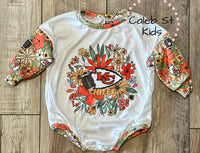 
              KC Chiefs Tee Shirt Baby or Toddler Romper / Baby Romper / Toddler Romper / Fall Outfi
            