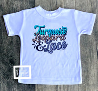 
              Turquoise Leopard and Lace - Baby or Toddler Complete Outfit
            