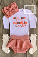 
              Take Me To The Pumpkin Patch Thanksgiving Fall Baby Skirt Outfit
            