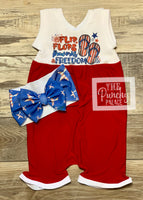 
              July 4th Flip Flops and Freedom Summer Romper Set - Baby or Toddler Complete Outfit
            