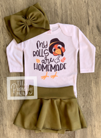 
              My Rolls Are Homemade Thanksgiving Fall Baby Skirt Outfit
            