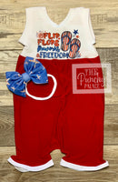 
              July 4th Flip Flops and Freedom Summer Romper Set - Baby or Toddler Complete Outfit
            