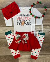 
              Baby Christmas Full Outfit - Will Trade Brother for Cookies
            