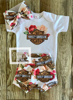 
              Harley Rose Baby or Toddler Complete Outfit / Harley Davidson Baby Outfit
            