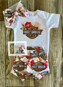 Harley Rose Baby or Toddler Complete Outfit / Harley Davidson Baby Outfit