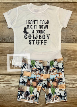 Can't Talk Doing Cowboy Stuff Baby and Toddler Tee and Shorts Set / Infant and Toddler Boys